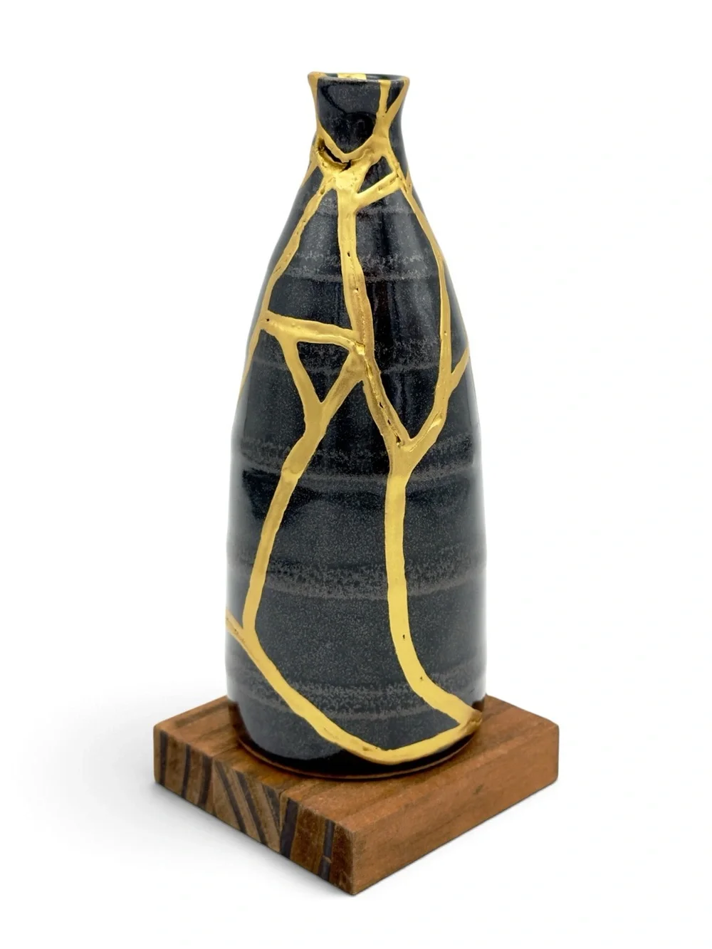 Kintsugi Vase Striped Black Pottery Gold Crack Art Growth Anniversary Gift